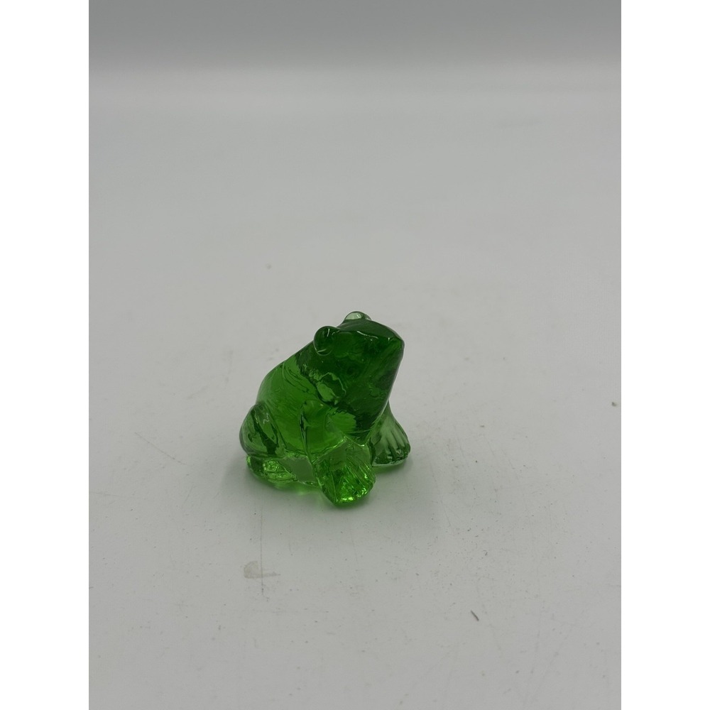 Vtg Ganz Green Pressed Glass 2 in. Frog Froggy Figurine